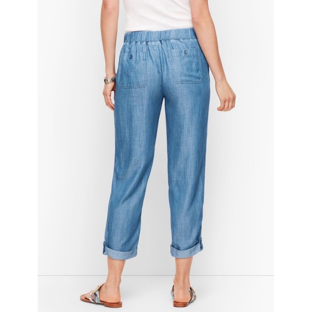 Talbots Women 12P Chambray Pants Summer Twill Slim Leg Rolled Hem - Picture 9 of 16